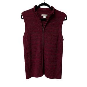 CHRISTOPHER & BANKS KNIT SWEATER VEST FULL ZIP MOCK NECK SLEEVELESS MAROON M